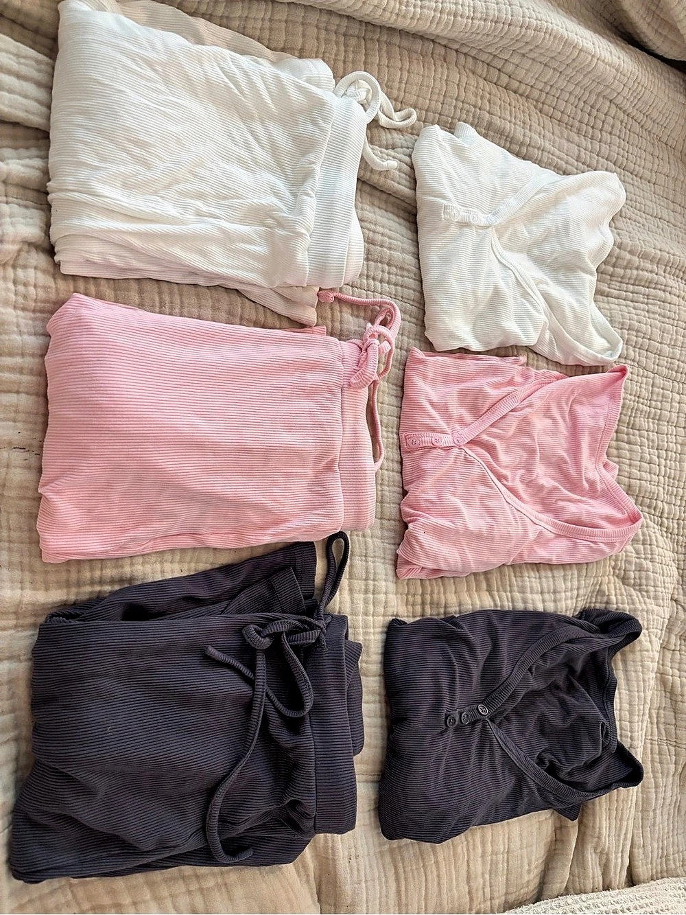 Ribbed Long Sleeve Top Lounge Pants SETS White, Pink & Charcoal